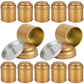 Acrux7 12 Pack Small Tea Tin Canisters with Airtight Lids, 8oz Loose Leaf Tea Storage Containers, Round Metal Airtight Tea Tins Containers for Herbs, Spices, Coffee, Loose Tea, Cube Sugar