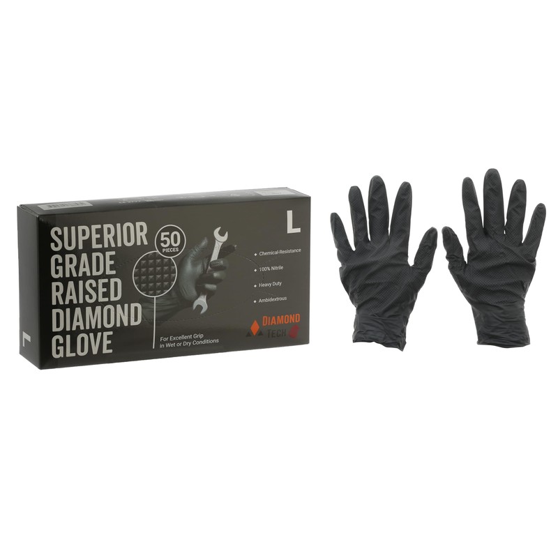 Masterpart Raised Diamond Grip Non Slip Chemical Resistant Black Nitrile