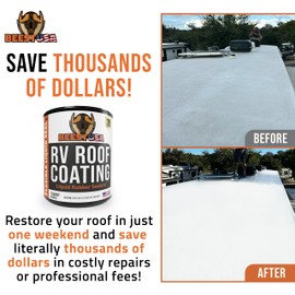BEEST RV Roof Coating White, 32 Oz Covers up to 12.5 sq ft (2 Coats), Solar Reflective & Waterproof Sealant| Elastomeric Leak Repair Coating, Liquid Rubber RV Roof Sealant for Trailers, Camper & More