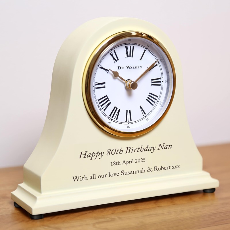 De Walden Nan's 80th Birthday Engraved Wooden Mantel Clock Beige