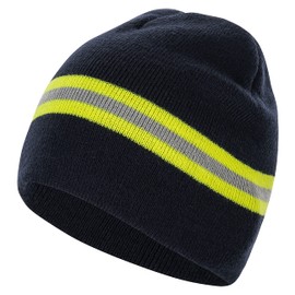 PACOTEX Helden Beanie Hat Navy Blue with Yellow/Silver/Yellow Fire Brigade Look Winter Hat, navy