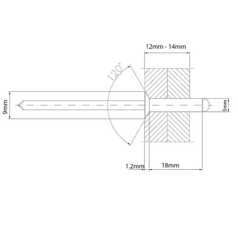 5mm x 18mm Blind Pop Rivet Countersunk Head Aluminium/Steel Shaft