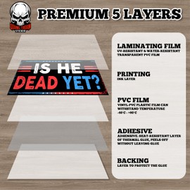 is He Dead Yet | Bumper Sticker or Car Magnet | Protect Democracy America Gifts Decorations for Cars [7.5x3.75]