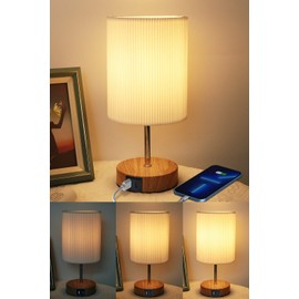 HSLighting Bedside Lamp Touch Dimmable Table Lamp with USB A+C Quick Charge Ports Charging Function 3 Brightness Levels Adjustable Desk Lamp Minimalist for Bedside Table Reading Living Room