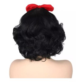 generic Peluca De Mujer Negra Corta Rizada Blanca Nieve Cosplayresi