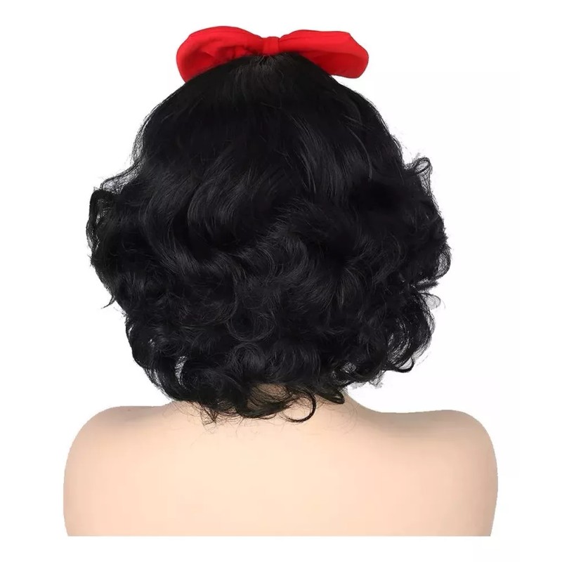 generic Peluca De Mujer Negra Corta Rizada Blanca Nieve Cosplayresi