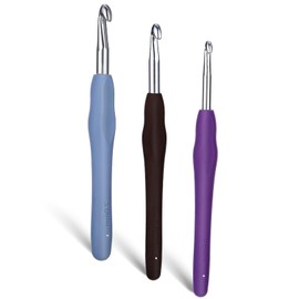 Yuannee Crochet Hooks,3 PCS Ergonomic Crochet Hooks Set with Soft Grip 5mm 6mm 7mm Multicolor Aluminum Smooth Knitting Needles Tools Kit Tulip Crochet Hooks for Beginners Adults Women