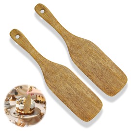 2 Pcs Sourdough Spatula Spurtle Wooden Kitchen Cooking Tools Teak Mixing Spoon Stirring Stick, Cooking Utensils Flat Spurtles Scraper Jar Bottom Dough Whisk, Bread Spatula for NonStick Cookware
