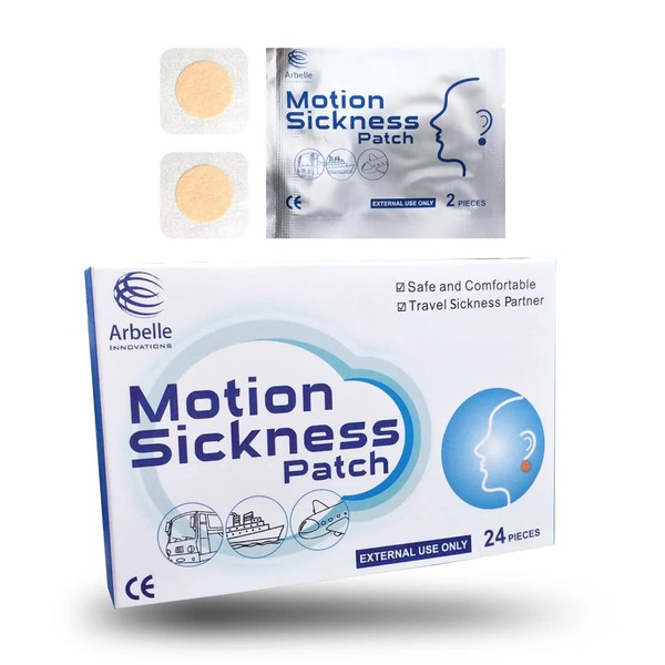 Motion Sickness Patches - 24 Pack - Travel Friendly Packets - Cars Airplanes Cruise Trains & Other Movement.