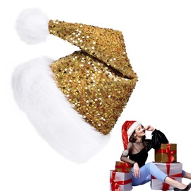 Gold Sequin Santa Hat Christmas Hats 35*45CM, Classic Xmas Hat Velvet Plush Santa Claus Hat,Unisex Christmas Costume,Xmas Cap Christmas Party Hats for Adults,Xmas Holiday New Year Party Gifts