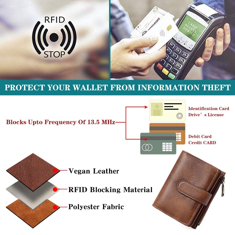 GOIACII Small Wallet Women RFID Blocking Trifold Clutch Ladies Credit