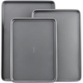 GoodCook Everyday Nonstick Carbon Steel Baking Sheet Set, 3 Pack – Small 13” x 9”, Medium 15” x 10”, Large 17” x 11” – Carbon Steel Cooking Pans, Cookie Sheet Bakeware Set