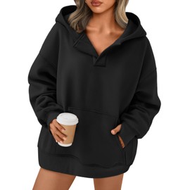 Trendy Queen Womens Oversized V neck Hoodies Long Sleeve Sweatshirts Pullover Y2k Clothes Fall Fashion Outfits 2025 Black M