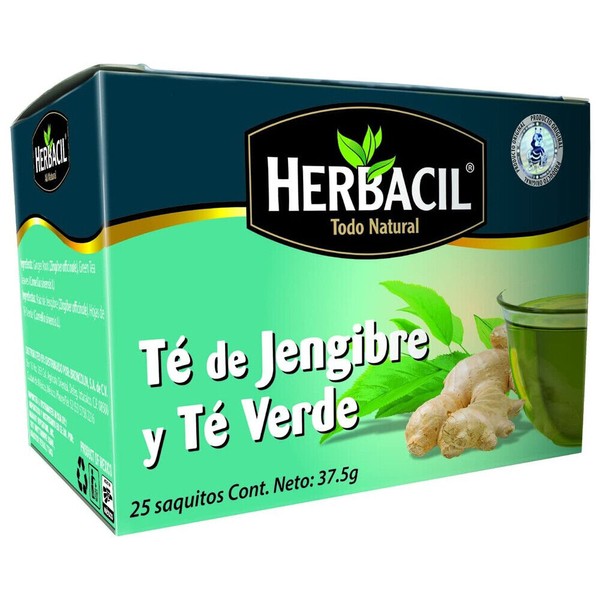 Herbacil Ginger and Green Tea. Boosts Energy and Supports Digestion. 25 Teabags