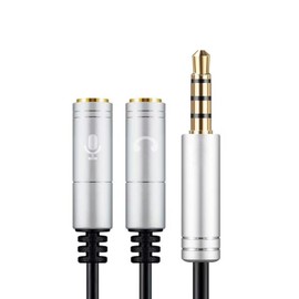 3.5mm Audio Cable, Conversion Cable, 4 Poles / 3.5mm Y Distribution Cable, 3.5mm Male to 2 x Female (Headphone + Microphone) Earphone Splitter Cord, Hi-Fi Sound Quality, Durable, Gold-Plated Plug,