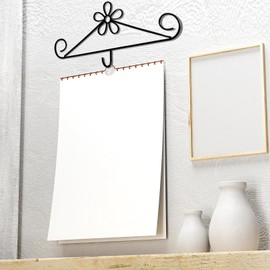 Otoolling Calendar Hanger for Wall 13.8 Inch Metal Wire Scroll Black Calendar Frame with Six Expansion Screws and Transparent Adhesive Hooks Frame for Classroom Home Office Wall(Flower)