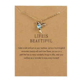 YALLNASL Humming Birds Gift Hummingbird Necklace for Women Life is Beautiful Necklaces for Women Christams Birthday Gifts for Mom Blue Humming Bird Necklace Friendship Gift