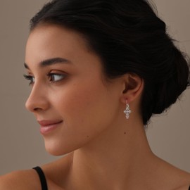 Charmsy 925 Sterling Silver Swirl Cross Drop Dangle Earrings Celtic Filigree Cross Dangle Hook Earrings for Women 28 MM