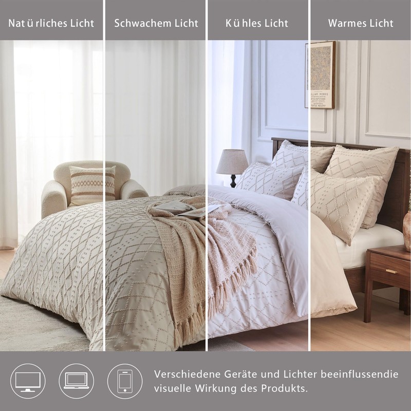 YASMENG Boho Bed Linen 135 x 200 cm Beige Tufted