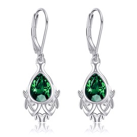 ONEFINITY Emerald Earrings Sterling Silver Green Crystal Dangle Earrings Emerald Jewelry Gifts for Women, Sterling Silver, Crystal