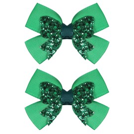 Glitter Christmas Green Hair Bow Clips,3" Sparkly Sequins Bow Alligator Barrettes Hairpins for Toddler Teen Girls Kids Xmas Back School Gift