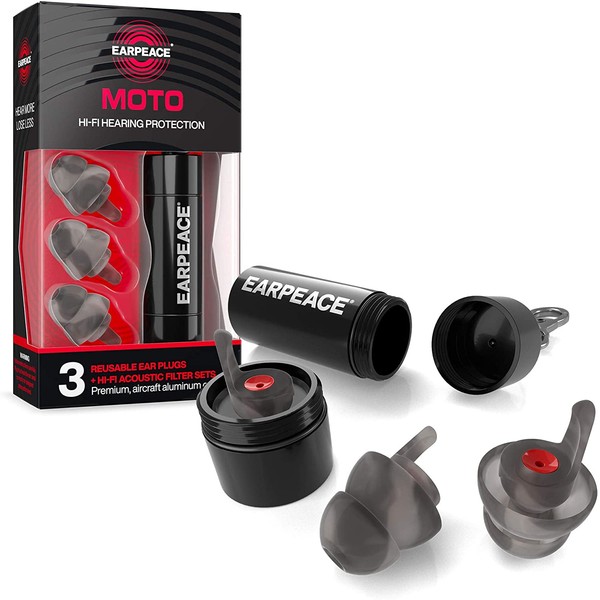 EarPeace Motorcycle Ear Plugs – Reusable High Fidelity Moto Ear Plugs for Riding, Hearing Protection for Motorsports, Work & Airplane Noise Reduction - Standard, Black Case