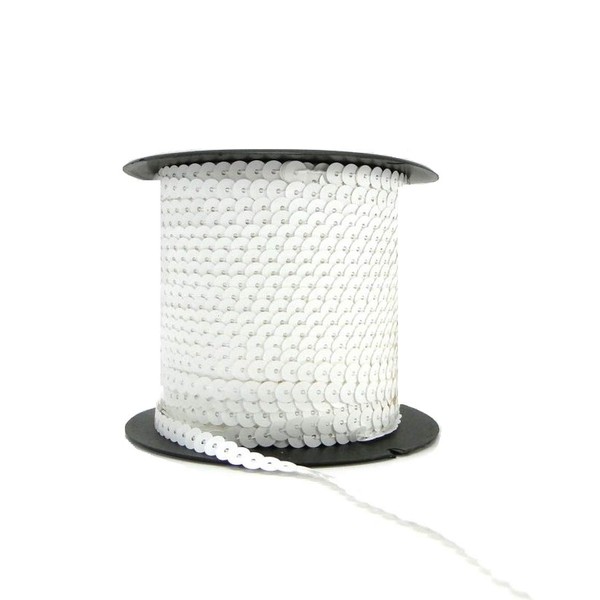 White 6mm Sequin Trimming Flat Round Strung Sequins String Costume Dressmaking Craft (3 Meters)