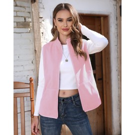 Xeoxarel Women's Soft Polar Fleece Vest, Lightweight Sleeveless Jackets Classic Fit Outerwear Full-Zip Pockets Casual Clothes Pink Small