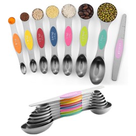 Pack of 8 Stainless Steel Magnetic Measuring Spoons Set, Dual Sided, Stackable, Adjustable Teaspoon and Tablespoon Measure Spoon with Leveler, Kitchen Gadgets Set 2