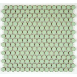 Penny Round Vintage Green Glossy Porcelain Mosaic for Bathroom Floors and Walls, Kitchen Backsplashes, Pool Tile