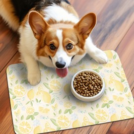 Patterned Cat & Dog Bowl Mat for Food and Water, 12"×20" Quick Dry Absorbent Pet Feeding Mat, Eco-Friendly Dog Placemat
