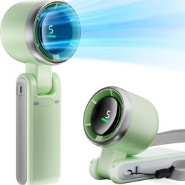4000mAh Portable Handheld Turbo Fan Battery Operated, 5 Gear Wind, Up to 12 Working Hours, 3 IN 1 Hand Fan Rechargeable with Air Turbo Tech Cooling Fan for Hanging Neck Outdoor Activities, Travel, Working - Color: Green