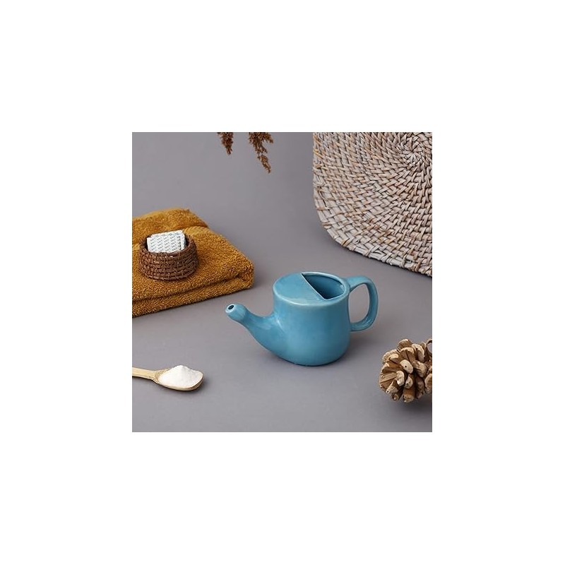 Ancient Impex Ceramic Neti Pot, Spill Proof with 5 Sachets