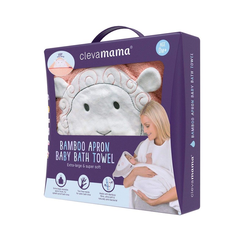 Clevamama Bamboo Apron Baby Bath Towel, Coral