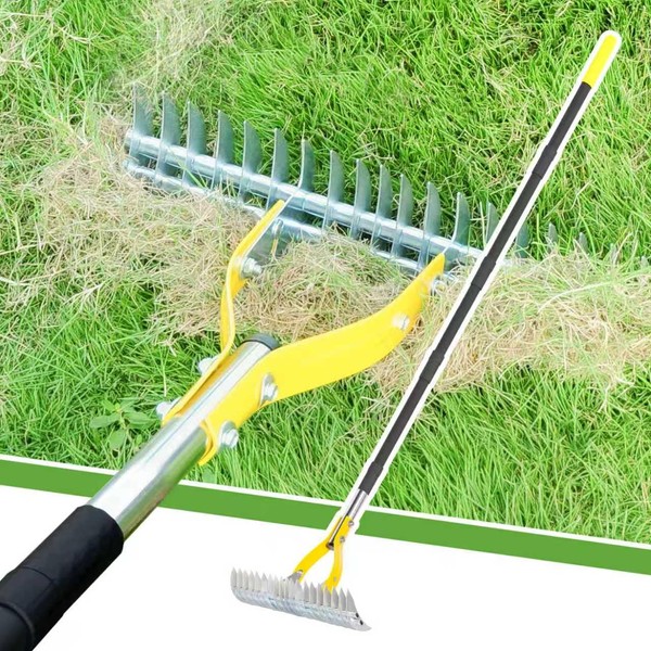 Thatch Rake for Lawn with 74inch Handle, 15 inch Dethatcher