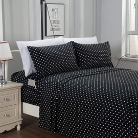 Elegant Comfort Luxury Soft Bed Sheets Polkadot Pattern 1500 Thread Count Percale Egyptian Quality Softness Wrinkle and Fade Resistant (6-Piece) Bedding Set, King, Black