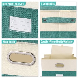 Valease Large Linen Fabric Foldable Storage Bins with Removable Lid and Handles, Washable Storage Box Organizer Containers Baskets Cube with Cover for Bedroom,Closet,Office (Black&White, Medium)