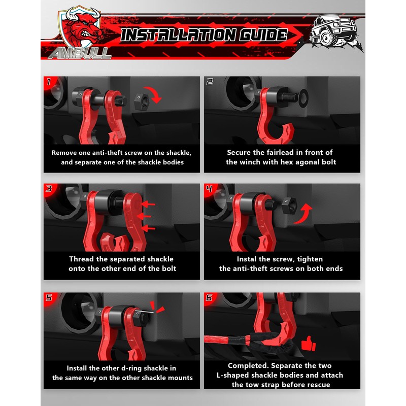 AMBULL 3/4" D Ring Separate Shackles, 52,910lbs Break Strength Easy