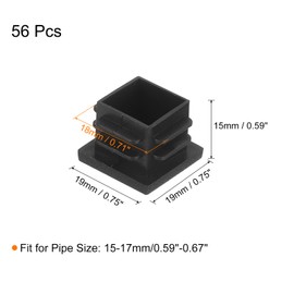 sourcing map 56Pcs Square Plastic Plug Insert, 0.75" x 0.75" Black Plastic Plugs End Cap Tube Cover for 15-17mm Inner Size Metal Pipe Post Furniture Chair Legs