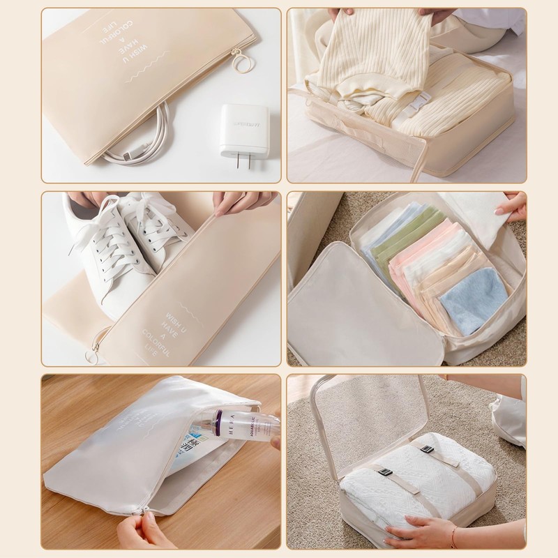 Suitcase Organiser Set 7-Piece Waterproof Packing Cubes Suitcase Organiser Packing