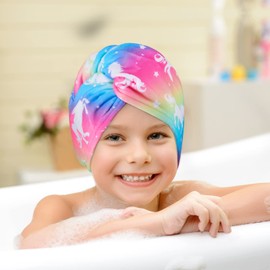 2 Pack Kids Drying Towel Wrap with Mermaid Girls Qucik Dry Hair Turban for Wet Hair Anti Frizz (Rainbow Unicorn)