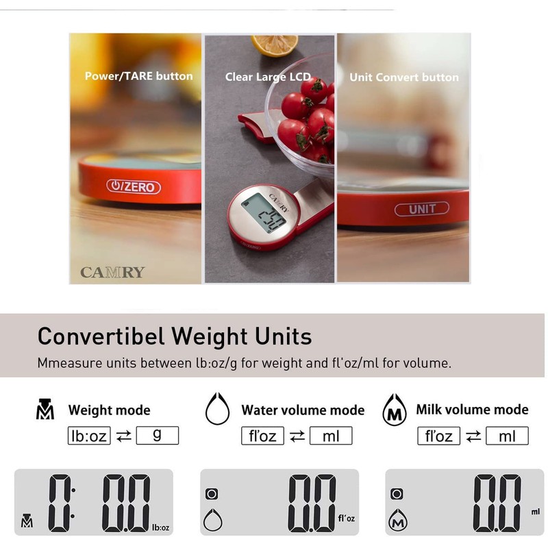 CAMRY Digital Folding Kitchen Scales Electronic Kitchen Scales for Camping
