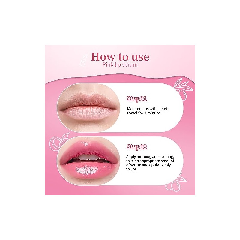Suero Labial Rosa, Aceite Sérum Labial Hidratante Revitalizante de Larga