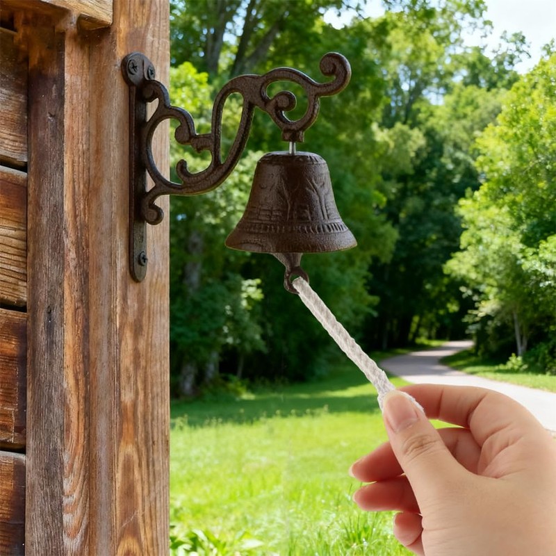 Cast Iron Dinner Bell, Wall Mount Hanging Bell with Rope