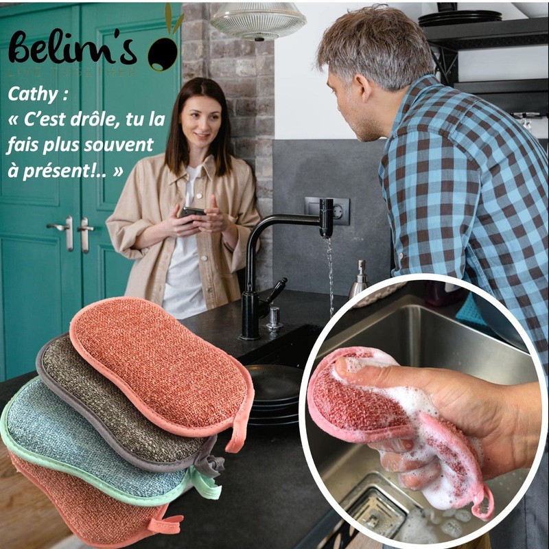Washable Sponge Antibacterial Hygienic Reusable Double Sided Microfiber Cleaning Brush