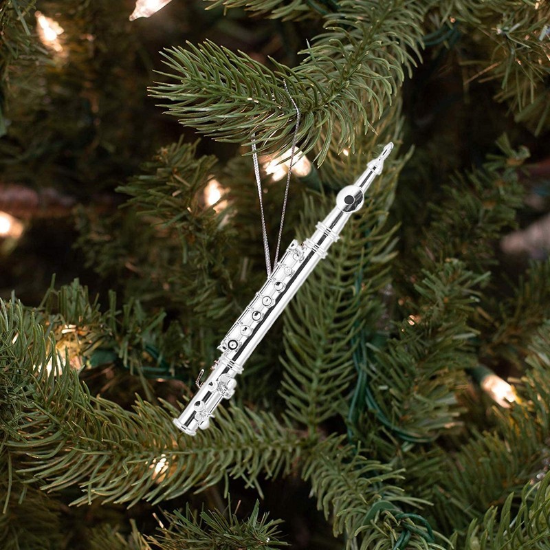 Flute Design Keyring Musical Instrument Ornament Silver Colour for Wallet,