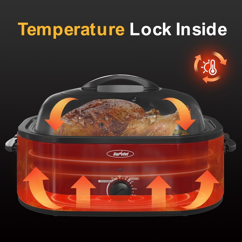 Royalcraft Roaster Oven with Self-Basting Lid, 18qt Electric Roaster with