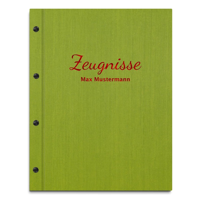 Handmade Certificate Folder with Your Own Name in Green Linen