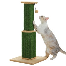 PAWZ Road Carpet Cat Scratching Post 32” Tall Scratching Post for Indoor Cats Adults Ultimate Scratch Post with Carpet, Large Base and Removable Dangling Ball- Green