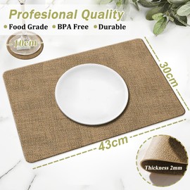 YUNJUER Leather Placemats and Coasters Set, Heat-Resistant 212 °F, Non-Slip and Waterproof, Easy to Clean, PU Tablemats for Home, Kitchen, Restaurant, Outdoor Dining Table, 8 Pieces, 43x30cm, (Beige)